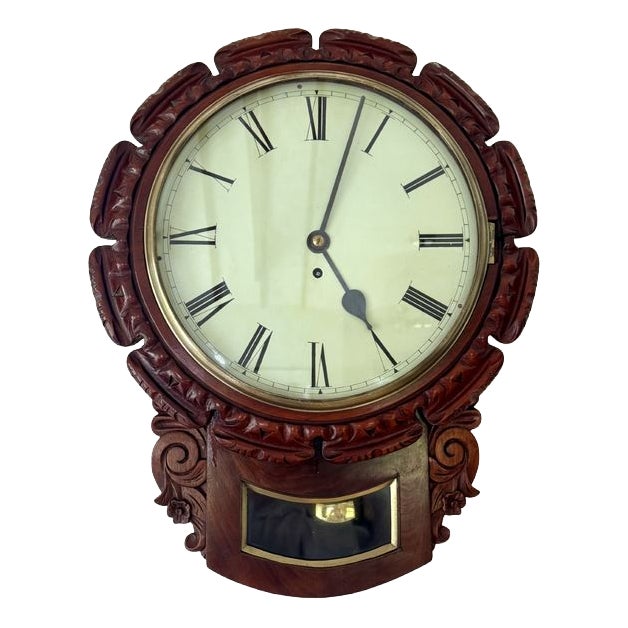 Antique Mahogany Drop Dial Wall Clock, 1860 For Sale