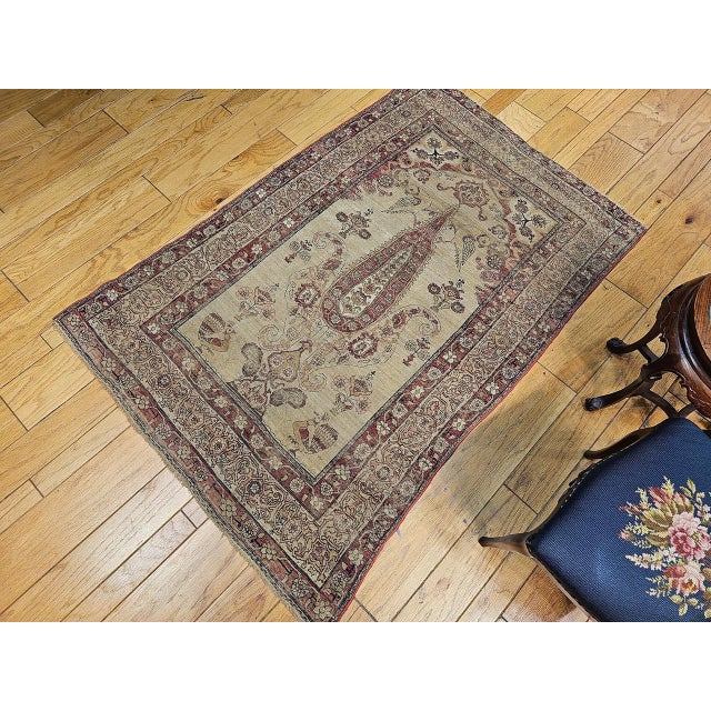 19th Century 19th Century Persian Kerman Lavar Pictorial Rug, Hand-Knotted Wool, Tree of Life Pattern, Tan & Red, 4x6 For Sale - Image 5 of 14