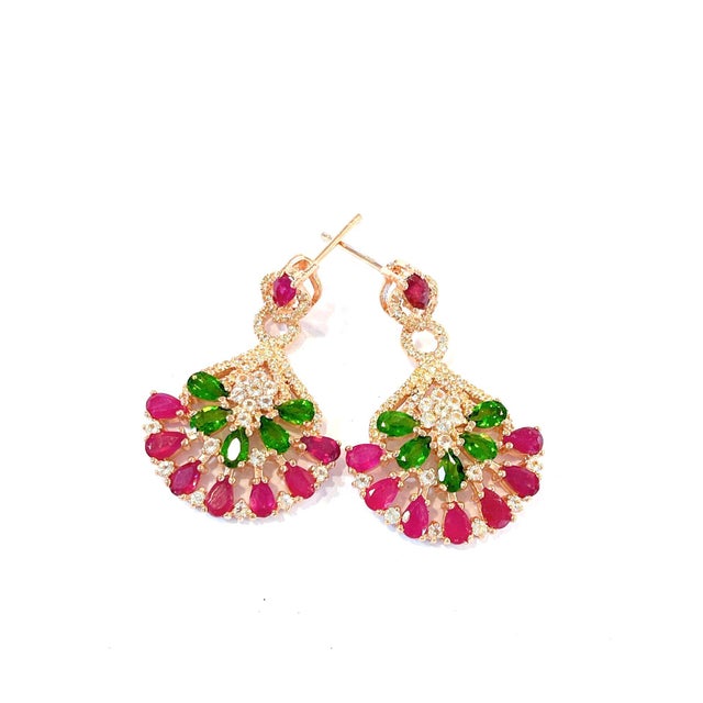 Baroque Bochic “Flamenco” Ruby & Multi Gem Chandelier Earrings Set in 18k Gold & Silver - 2 Pieces For Sale - Image 3 of 4