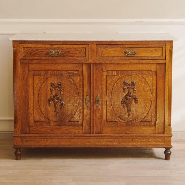 Louis XVI Commode in Oak and Marble Top, 1900 For Sale - Image 15 of 15