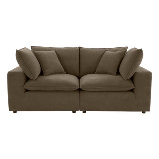 Cali Chocolate Brown Performance Velvet Modular Loveseat For Sale