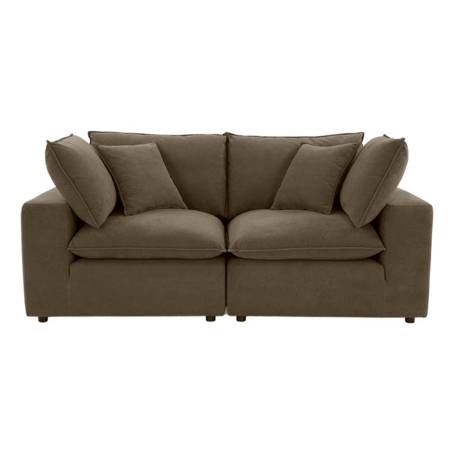 Cali Chocolate Brown Performance Velvet Modular Loveseat For Sale