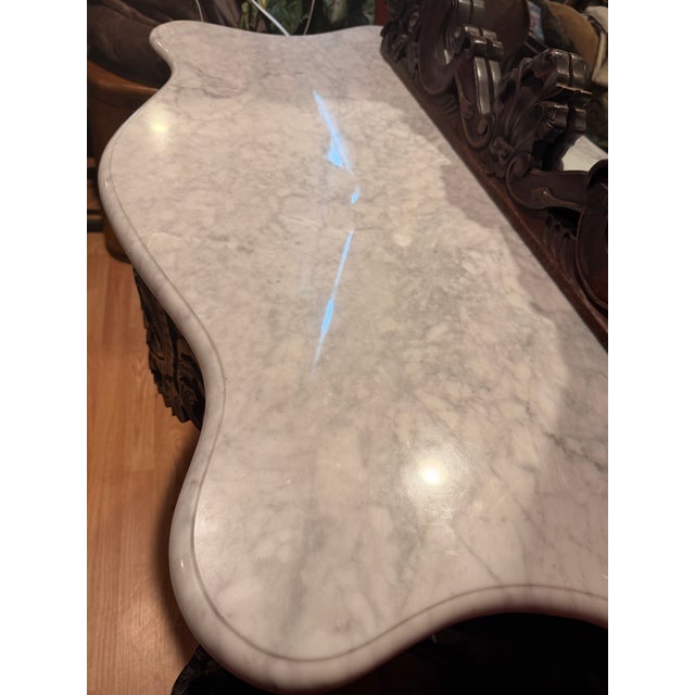 Design Toscano Hapsburg Solid Mahogany Rococo Console Table & Mirror Set - Genuine White Marble Top For Sale - Image 4 of 9
