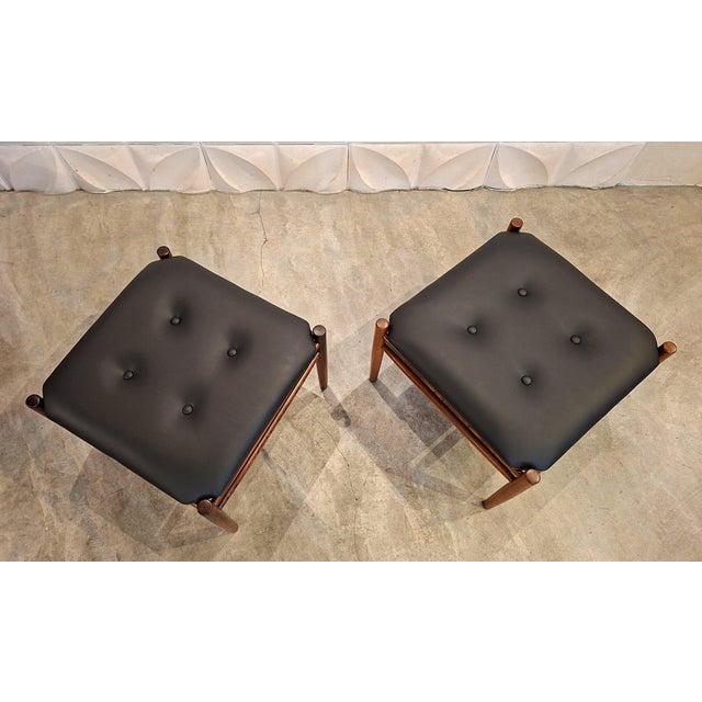 Indian Rosewood and Leather Reversible Stools by Alf Svensson for Bodafors, 1960s, Set of 2 For Sale - Image 10 of 12