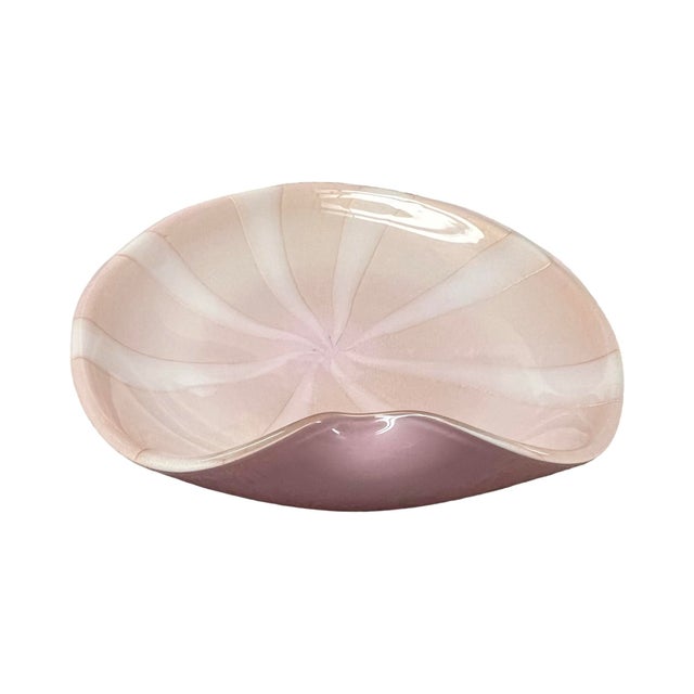 Murano Vintage Mid Century Modern Alfredo Barbini Murano Glass Catch All Pink Circus Bowl Italian Italy For Sale - Image 4 of 8