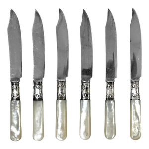 Antique Sterling Silver Fruit Knives With Mother of Pearl Handles - Set Six