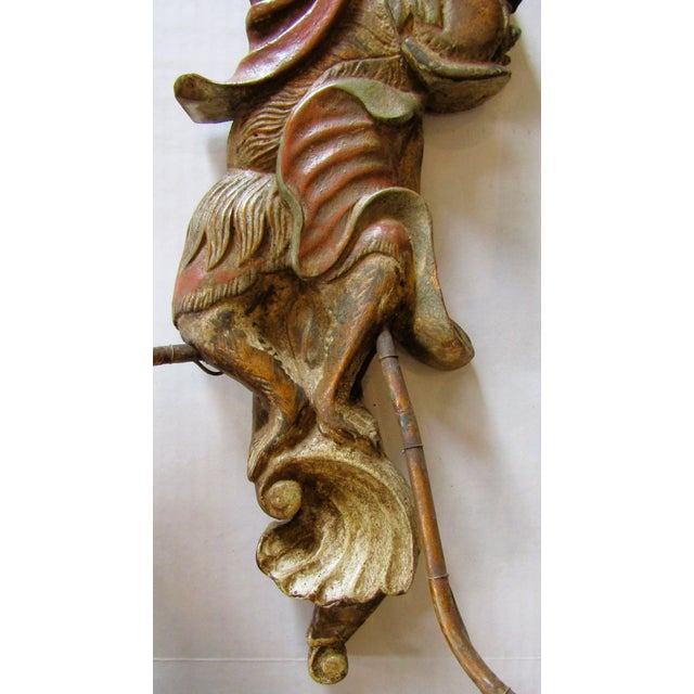 Opposing Pair of Polychrome Hand Carved Wood and Iron Monkey Wall Sconces C 1920 For Sale - Image 15 of 16