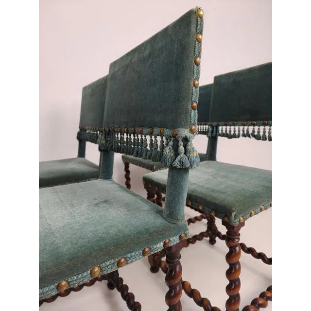 Textile Chairs with Twisted Legs and Blue Upholstery, 18th Century, Set of 6 For Sale - Image 7 of 12