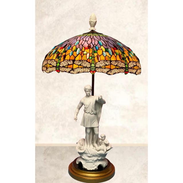 Vintage Table Lamp: Porcelain Bisque Young Man Cherub Seashell For Sale In New York - Image 6 of 12