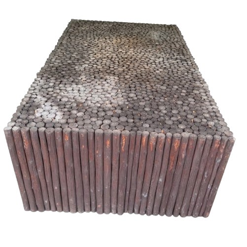 Rustic Log Mosaic Coffee Table – Solid Peeled-Log Construction, 5’ X 3’ For Sale