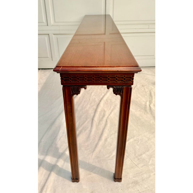 Brown Mid-Century Chinese Chippendale Style Mahogany Console Table For Sale - Image 8 of 11