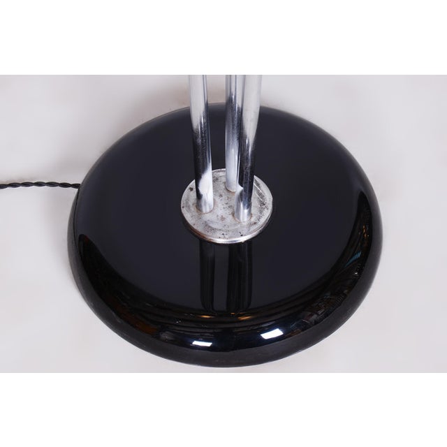 Black Czech Art Deco Floor Lamp in Chrome, Opal Glass and Lacquered Wood, 1930s For Sale - Image 8 of 15