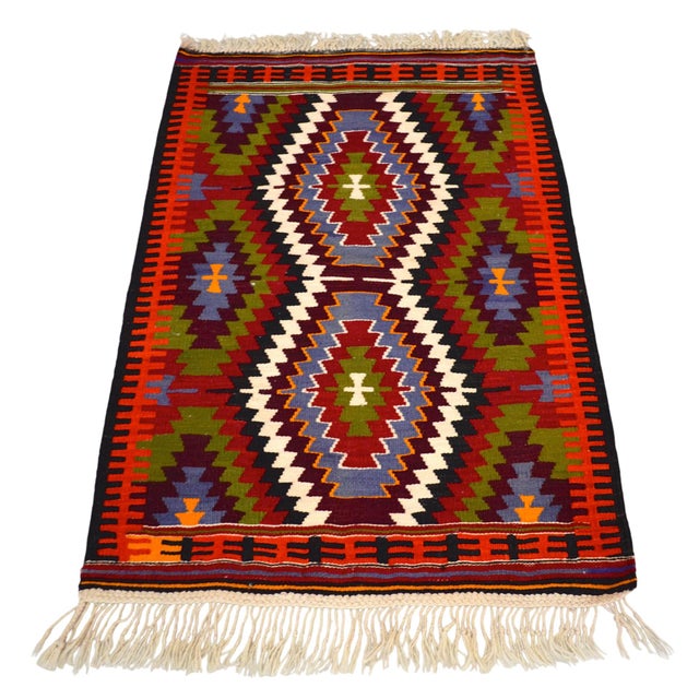 1950s Turkish Rug Antalya Barak Handmade Colorful Kilim Rug - 2′6″ × 3′10″ For Sale - Image 4 of 12