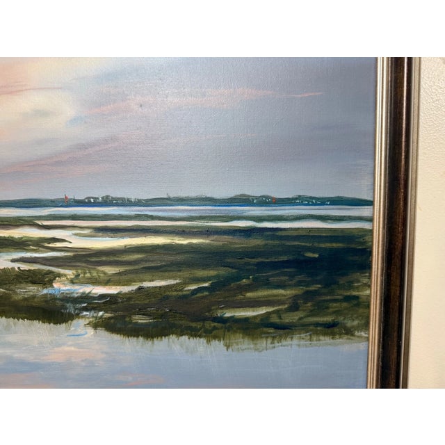 Large Original Louise Ramsay Jersey Marsh Oil Painting Sea Landscape on Canvas For Sale - Image 9 of 13