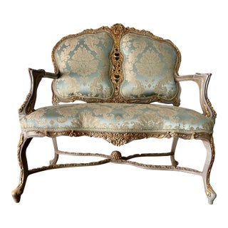 Damask Tufted Sofa Baroque Settee French Style Sofa For Sale