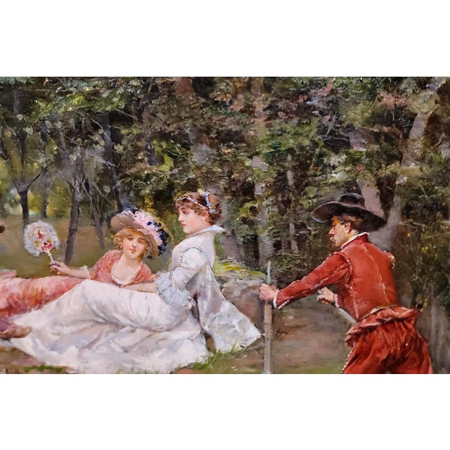 19th Century W. Etienne-19th Century Romantic Musical Outdoor Scene -Oil Painting For Sale - Image 5 of 10