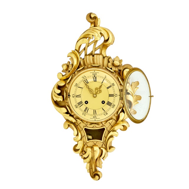 Mid-Century Swedish Rococo Revival Carved Gilt Clock, 1950s For Sale - Image 6 of 8