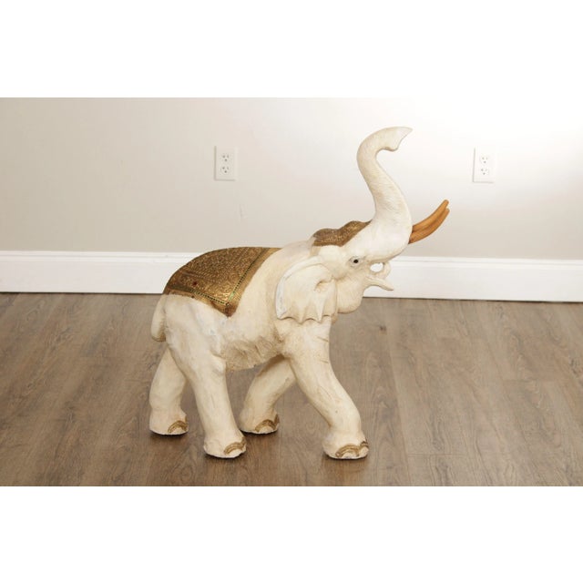 Mid 20th Century Vintage Carved Teak and Cast Plaster Elephant Statue For Sale - Image 5 of 12