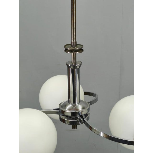 1930s Art Deco Czech Chrome and Opaline Glass Chandelier, 1930s For Sale - Image 5 of 12