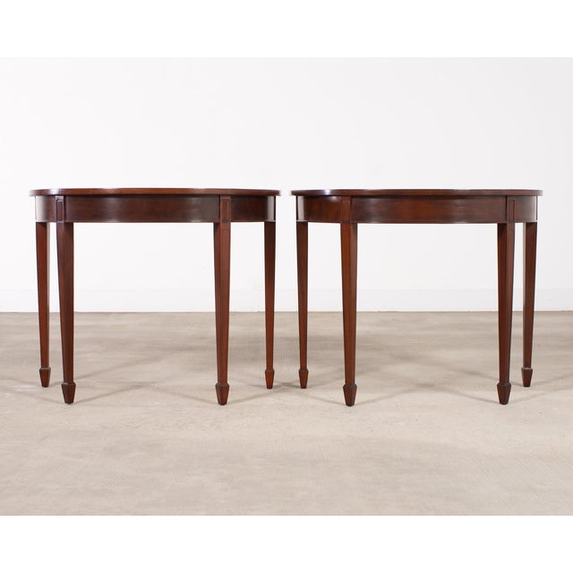 Traditional Pair of Georgian Style Mahogany Demilune Console Tables For Sale - Image 3 of 17