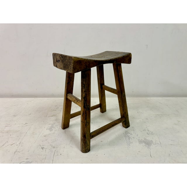 Antique Rustic Elm Stool For Sale - Image 6 of 14