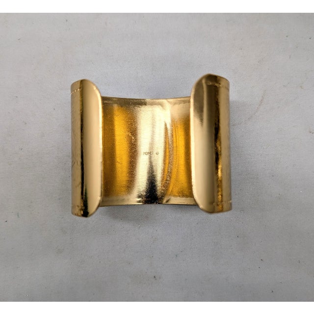 Vintage 1980s Signed Monet Wide Goldtone Cuff Bracelet For Sale - Image 14 of 14