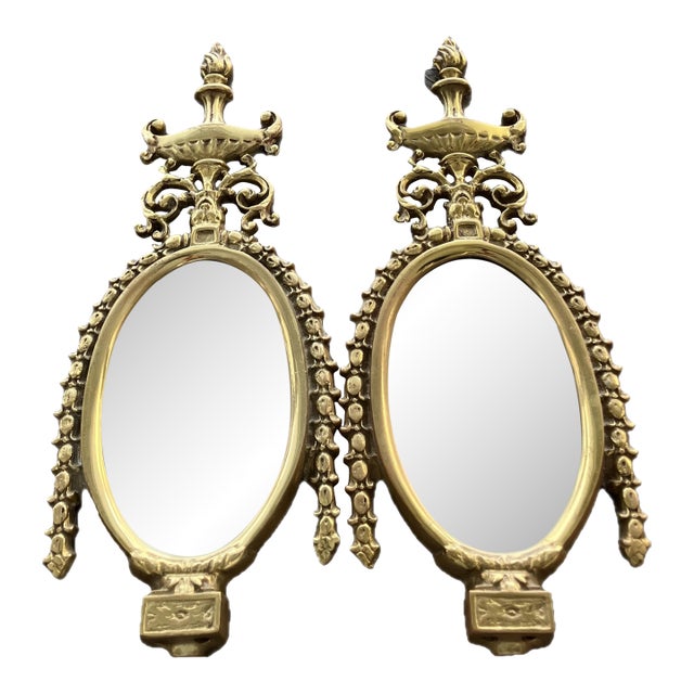 Antique Vintage Pair of Figural Floral Oval Ornate Wall Crackled Mirrors Rococo Style. For Sale