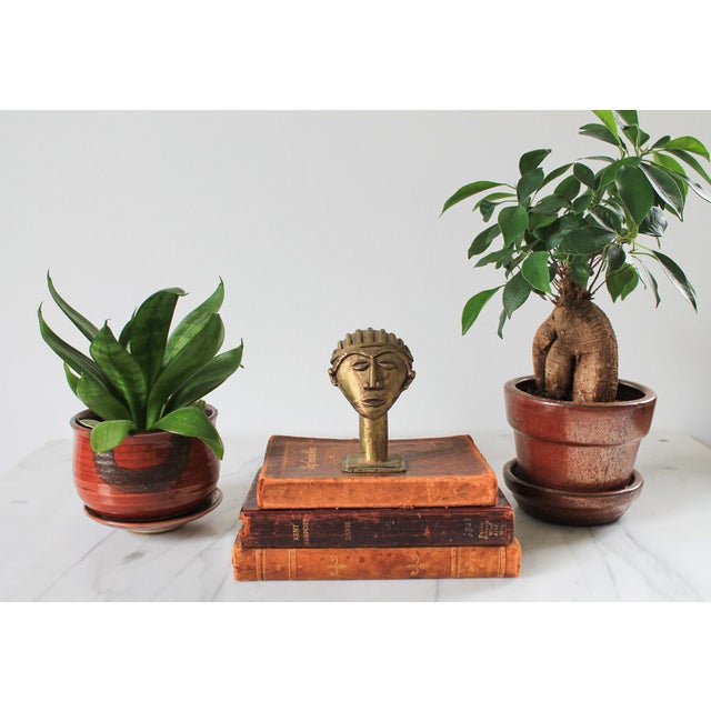 Vintage Ghanaian Brass Mask Head on Pedestal For Sale In Milwaukee - Image 6 of 10