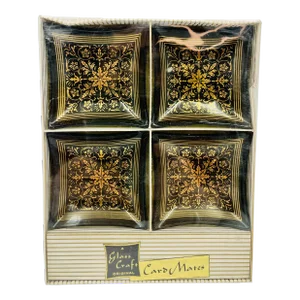 Vintage “Card Mates” Smoke Glass & Gold Leaf Petite Trays in Original Box- Set of 4