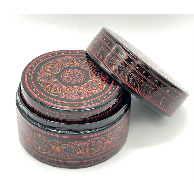 Persian 19th Century Persian Lacquered Boxes For Sale - Image 3 of 6
