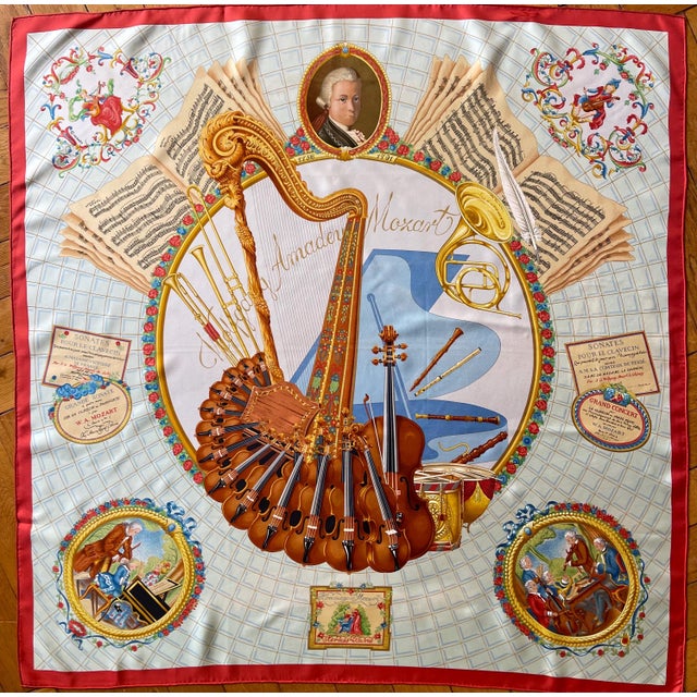 HERMÈS MOZART 1991 Silk Scarf designed by Abadie Julie For Sale - Image 10 of 13