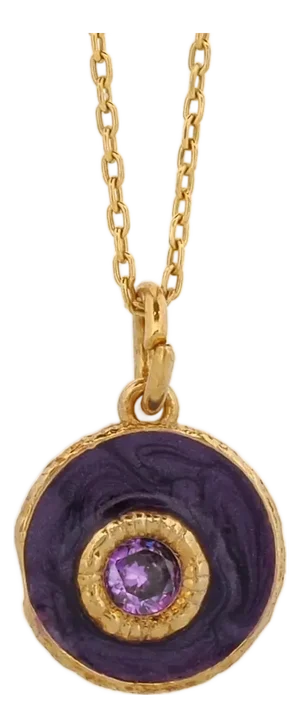 Purple Enamel Amethyst Stone Evil Eye Pendant Gold Chain Necklace