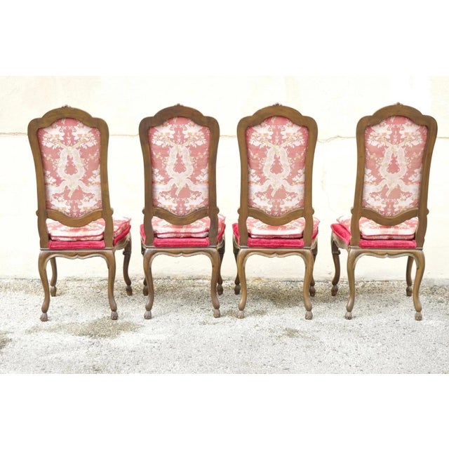 Vintage Italian Regency Style Carved Walnut Red Fabric Dining Chairs - Set of 6 For Sale - Image 10 of 12