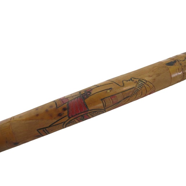 1930s Antique Tijuana Mexico 1932 Aztec Native Painted Wood Walking Stick Cane For Sale - Image 5 of 13