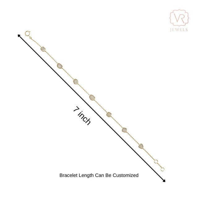 Minimalist 14k Yellow Gold Bezel Set Uncut Diamond Station Chain Bracelet For Sale - Image 12 of 18