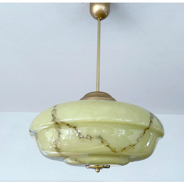 Modern Art Deco Pendant Light in Marble Glass, 1930s For Sale - Image 3 of 18