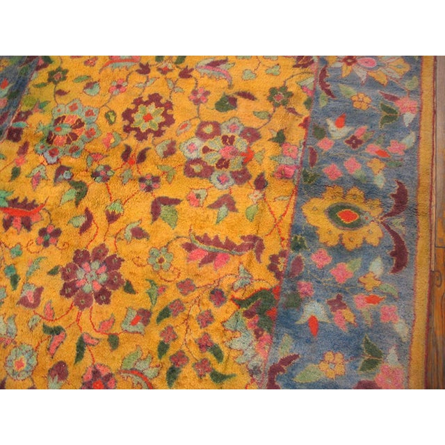 Indian 1930s Yellow Floral Modern Antique Indian Cotton Agra Rug 6'3" X 9' Knotted Pile Carpet For Sale - Image 3 of 5