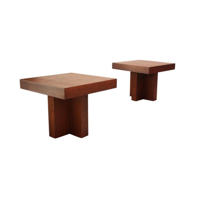 Mid-Century Modern Mid 20th Century Milo Baughman Style Walnut Cruciform End Tables For Sale - Image 3 of 6