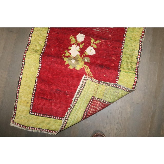 Cherry Red Lime Green 20th Century Turkish Runner, 2' X 8'6'' For Sale - Image 4 of 10