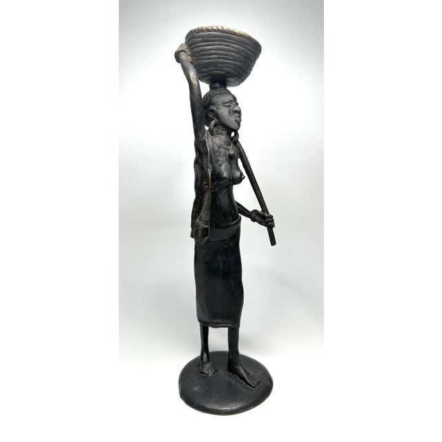 Tribal Female Solid Bronze Finish Figurine For Sale - Image 4 of 12