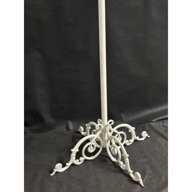 Vintage Brass Garment Stand With Ornate White-Painted Metal Base, 77” For Sale - Image 11 of 11