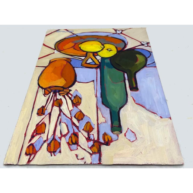 Wood "Perennial Fruits" Contemporary Original, Expressive and Colorful, Still Life Oil Painting on Panel For Sale - Image 7 of 7