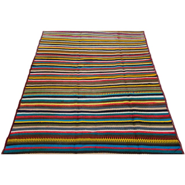 Islamic Multicolor Vintage Kilim Handmade Flatweave Striped Wool Runner For Sale - Image 3 of 10