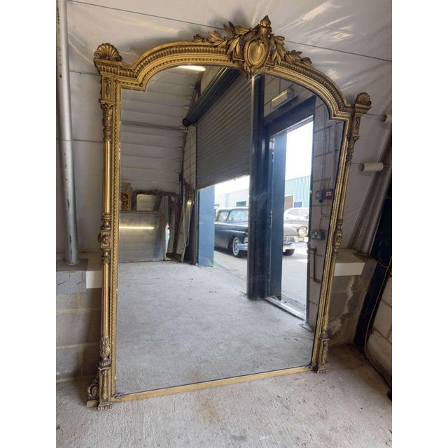 Large Antique English Shaped Top Gilt Overmantle Mirror, 19th Century For Sale - Image 6 of 8