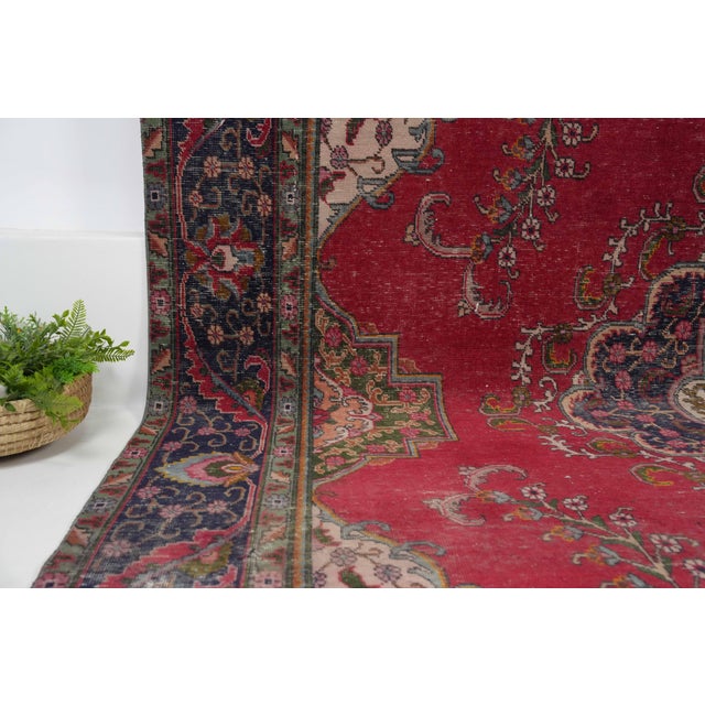 1970s Vintage Persian Handmade Wool 9x13 Red Area Rug For Sale - Image 10 of 11