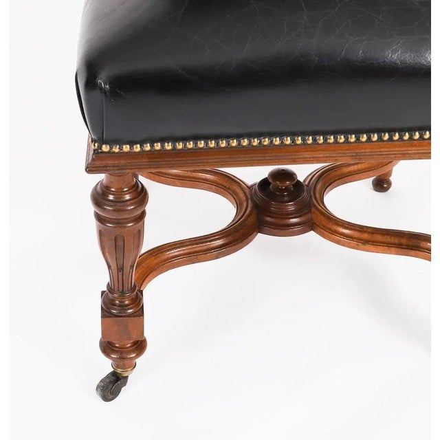 Wood Antique French Walnut and Black Leather Dining Chairs, 19th Century, Set 12 For Sale - Image 7 of 13