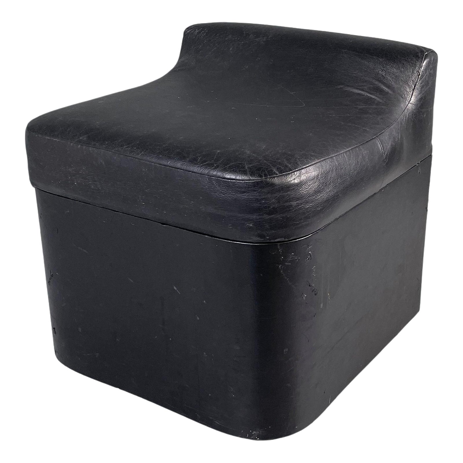 Italian Modern Squared Stool in Black Faux Leather with Wheels, 1980s ...