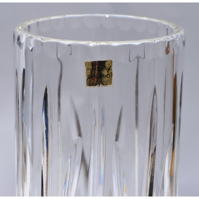Glass 1950s Victorian Brilliant Cut Glass Hurricance Candle Holder Star Base Underplate For Sale - Image 7 of 14