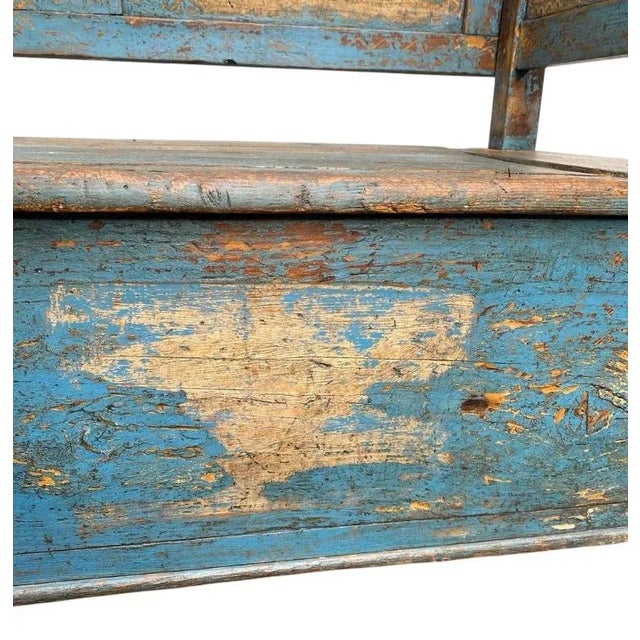 Wonderful early 1900s, Hungarian, wooden bench seat with storage seat. The bench has its original aged painted finish. The...