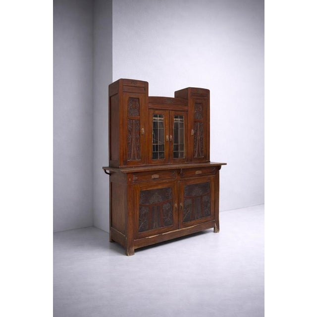 Art Nouveau Italian Buffet Cabinet with Glass Doors, 1905, in Worn conditions. Designed 1890 to 1919